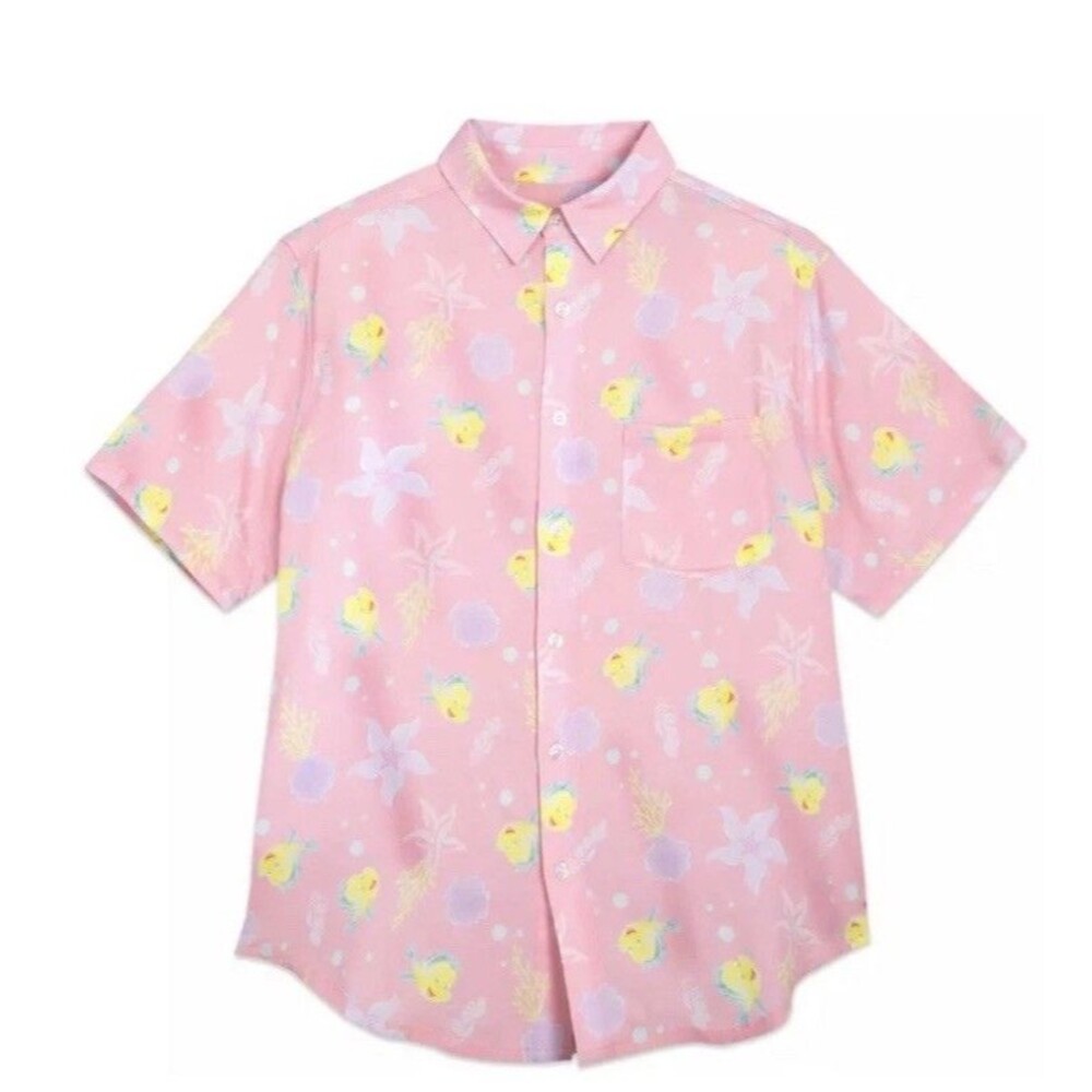 Disney The Little Mermaid Shirt Extra Large Button Down Pink Rare Flounder Camp